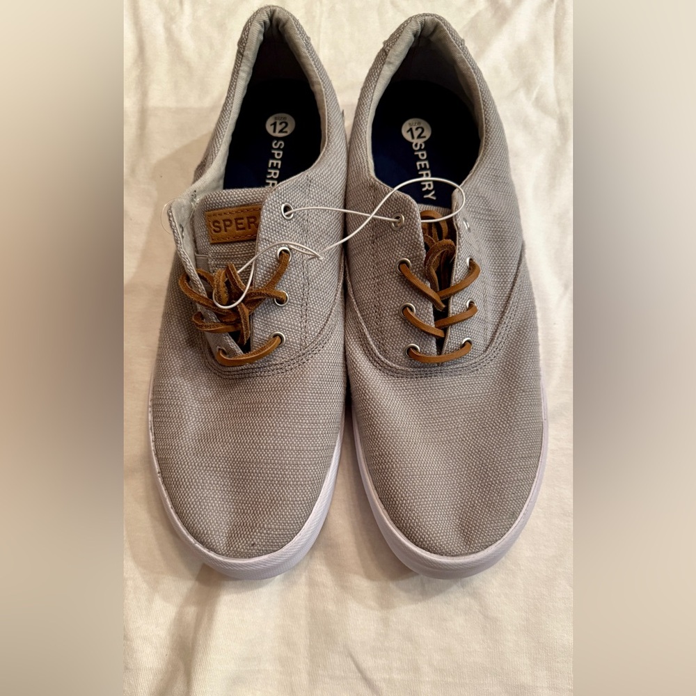 Sperry Men’s Stripes II Baja Sneaker | Salt Washed Gray | Leather Ties | Sz 12